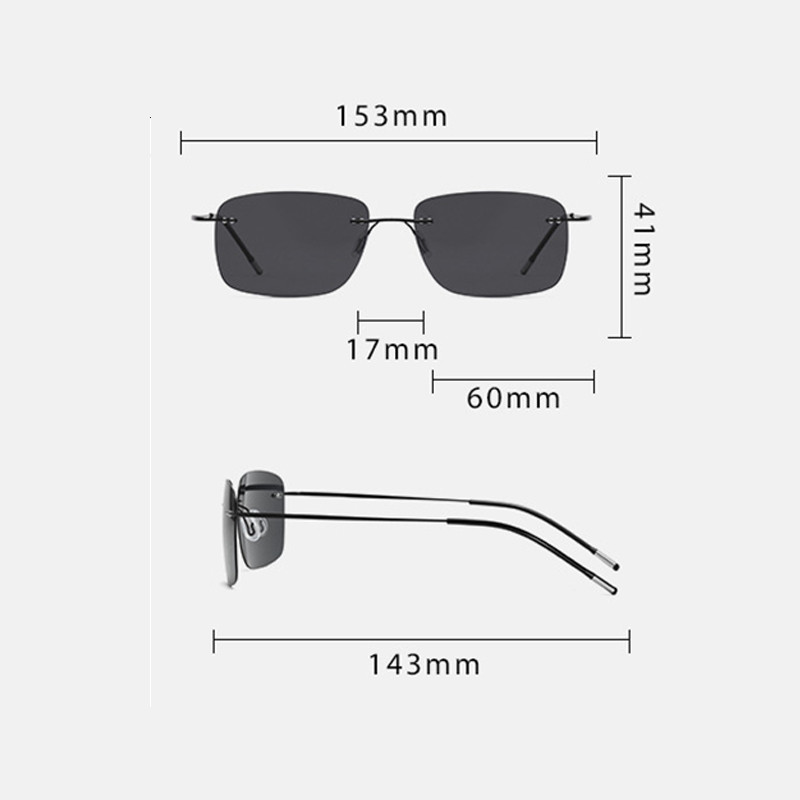 Metal Square Sports Polarized Rimless Sunglasses For Men Driving Retro Glasses