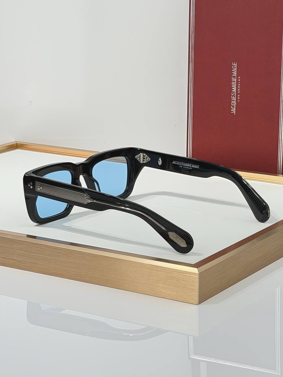 Jacquemus Le Raphia Black Square Sunglasses Blue Lens Silver Detail Unisex