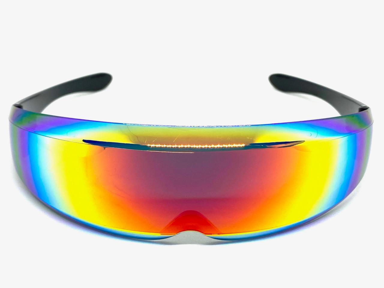 SPACE ROBOT PARTY RAVER COSTUME CYCLOPS FUTURISTIC SHIELD SUN GLASSES Gold Lens