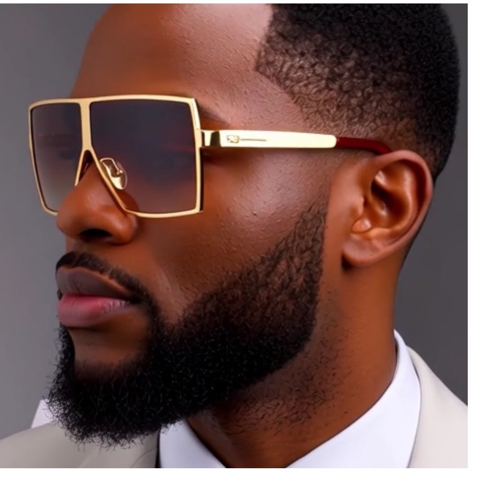 Oversized Square Sunglasses Men Gold Frame Gradient Brown Lenses Fashion Shades