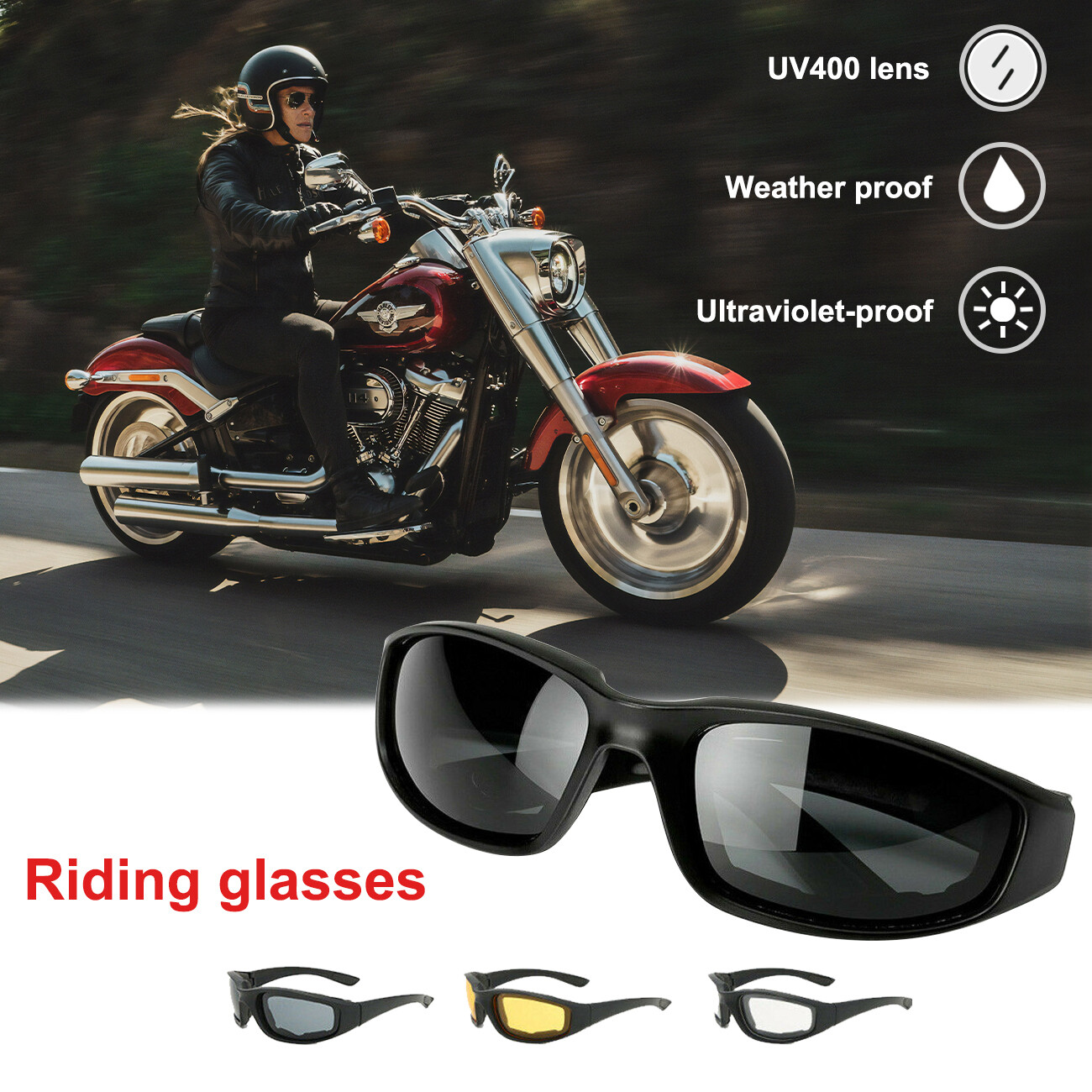 Motorcycle Sunglasses Bike Riding Glasses Clear Lens Wind Resistant Anti Fog Len
