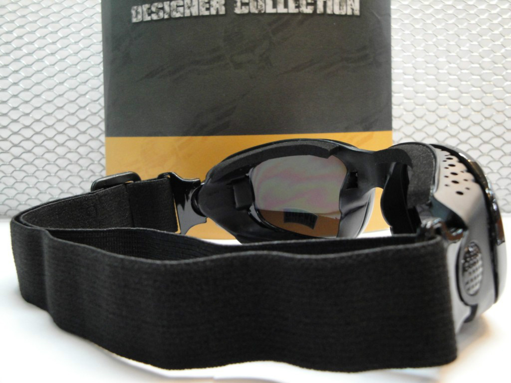 PADDED Biker MOTORCYCLE RIDING GLASSES GOGGLES With Strap Black Frame Dark Lens