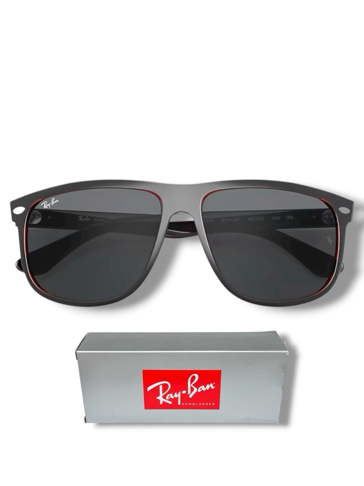Ray Ban RB4147 617/187 Boyfriend Matte Black Solid Gray Sunglasses 60-15mm