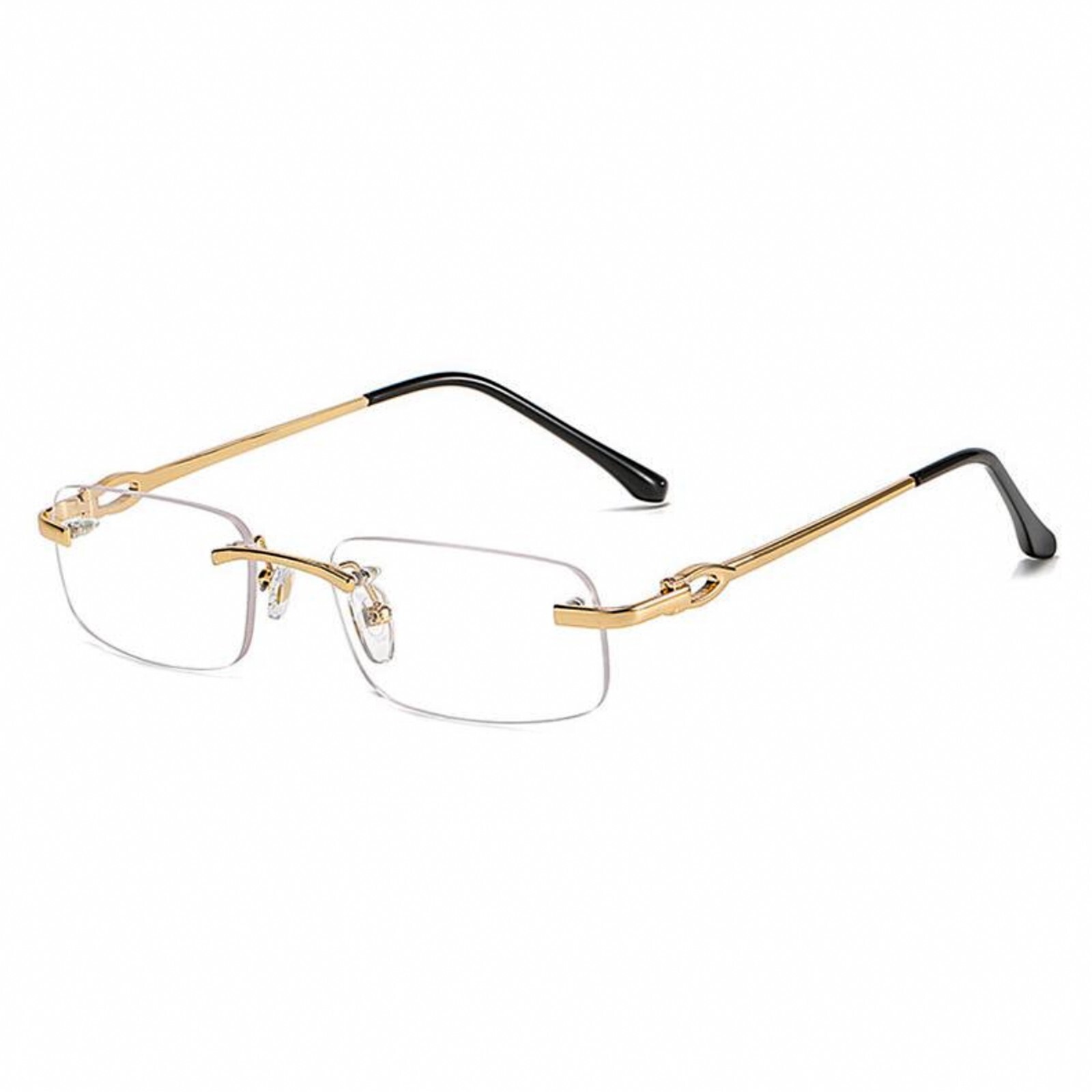 Designer Rimless Narrow Clear Lens​ Gold Wire Frame Metal Rectangular Glasses