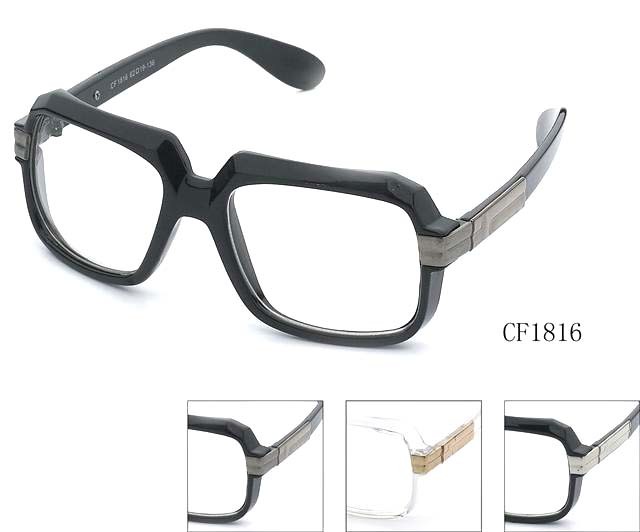 Clear Lens Glasses Square Retro Sunglass Gold Metal Accents Square Classic