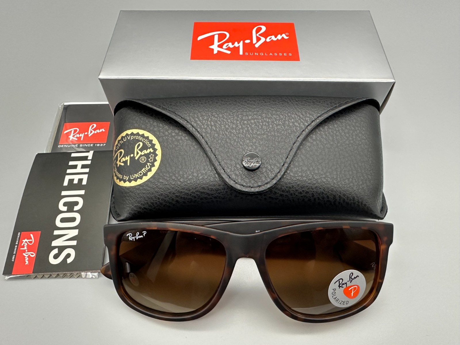 NEW Ray-Ban Justin Brown Polarized Sunglasses Matte Tortoise RB4165 865/T5