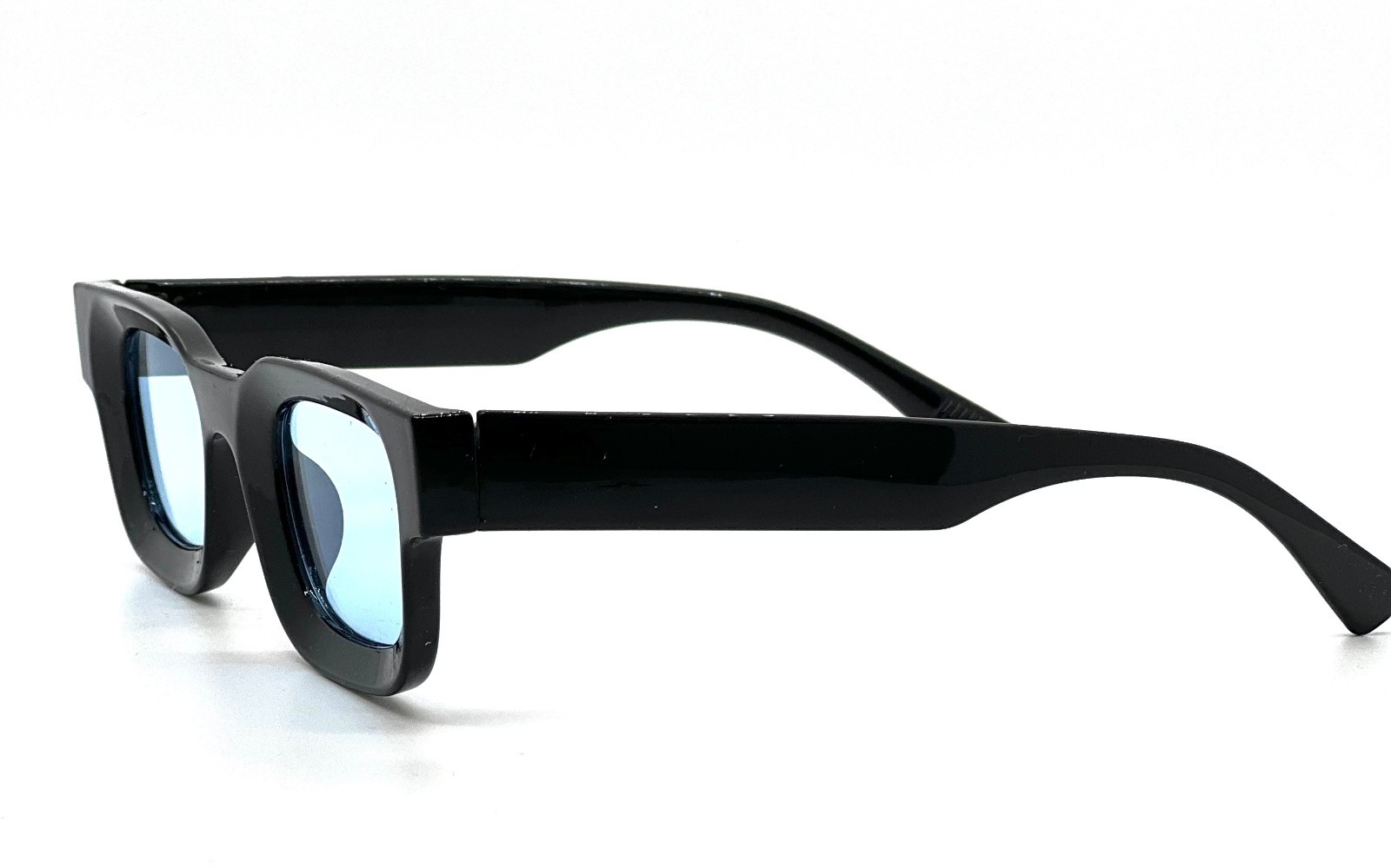 Men’s Sunglasses Square UV 400 Protection Black Frame Blue Lens Rapper Luxury