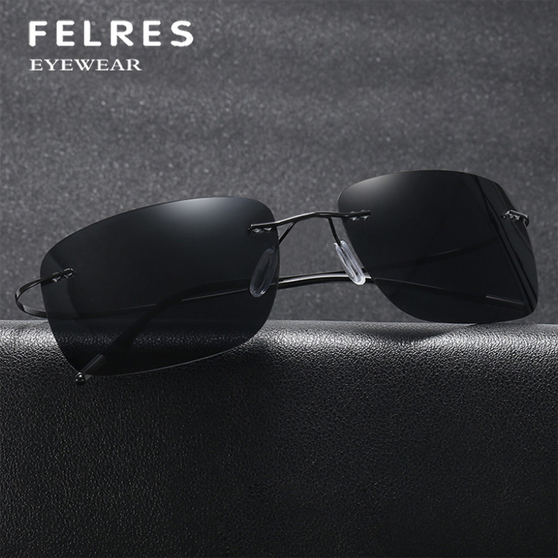 Metal Square Sports Polarized Rimless Sunglasses For Men Driving Retro Glasses