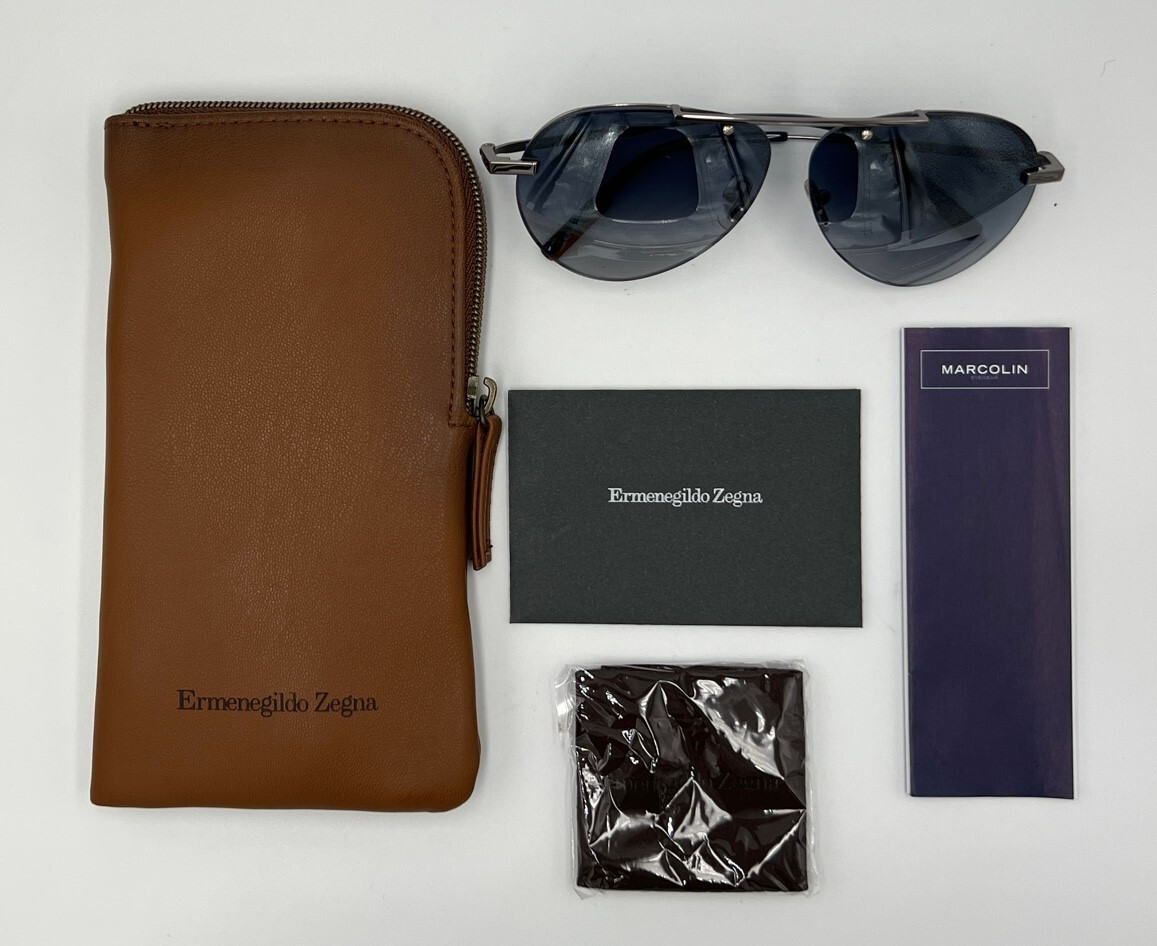 Authentic ERMENEGILDO ZEGNA EZ0117 14X Ruthenium Blue Mirror 61 mm (22-17)