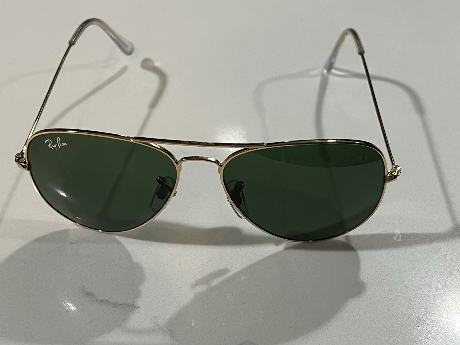 Ray-Ban RB3026 Aviator Sunglasses Gold Metal Frame Green Tinted Glass 136mm