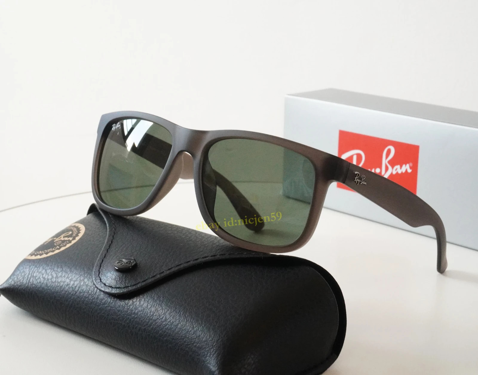 Ray-Ban Justin RB4165 6873/82 Sunglasses Matte Opal Grey Green Lens Frame 54mm