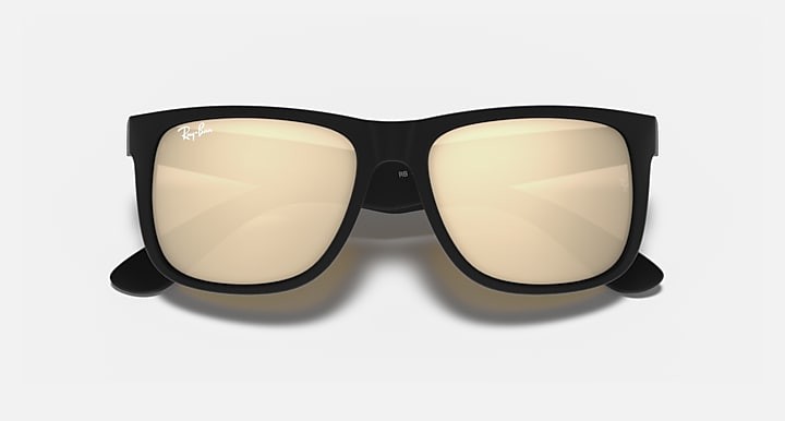 RAY-BAN RB4165 JUSTIN SUNGLASSES, 54MM – MATTE RUBBER BLACK/GOLD MIRROR