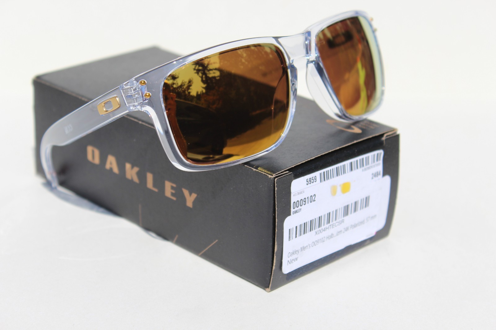 OAKLEY Holbrook POLARIZED Sunglasses Crystal Clear/Prizm 24K Gold OO9102-AD NEW