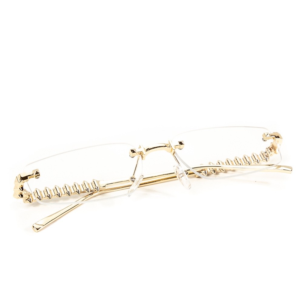 Designer Rimless Narrow Clear Lens​ Gold Spike Frame Metal Rectangular Glasses