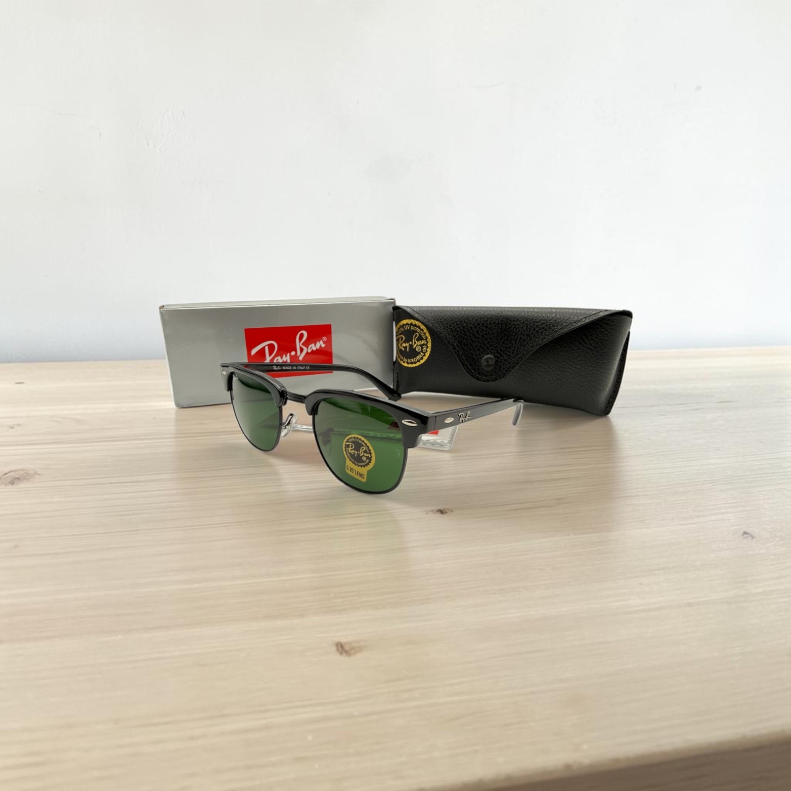 Ray-Ban Clubmaster RB3016 C1 Black Gold G15 Green Sunglasses Classic Unisex