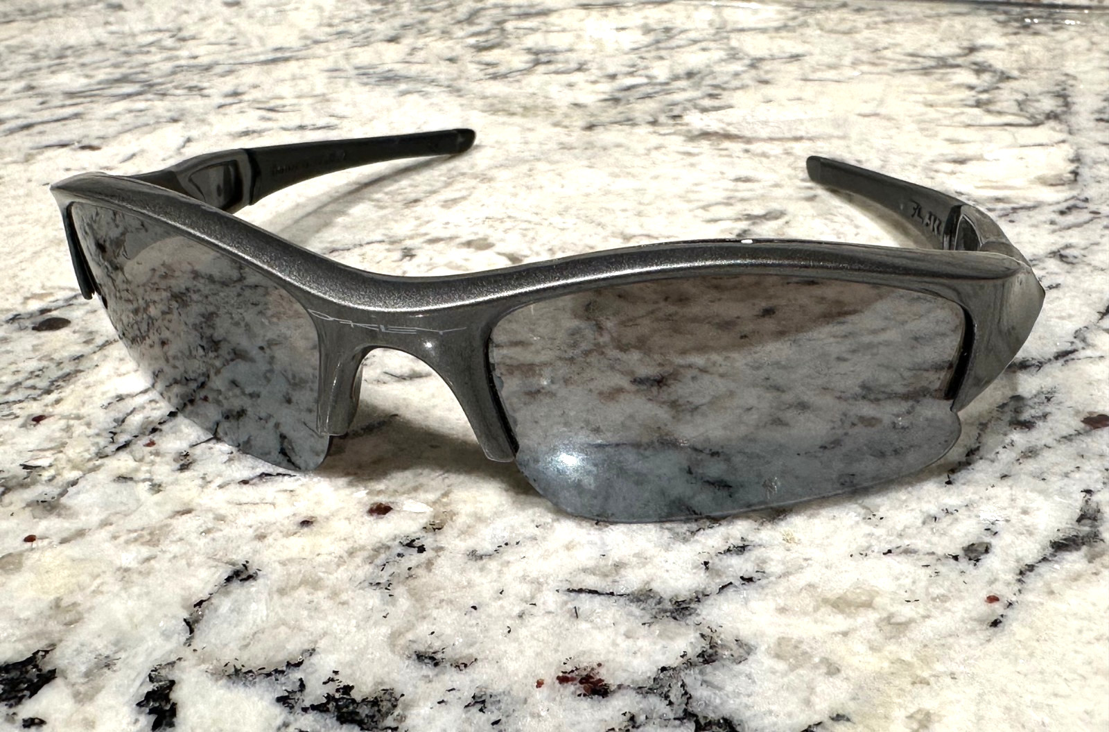 OAKLEY Flak Half Rim Wrap Sunglasses Silver Frame A-975 Made in USA No Pads/Case