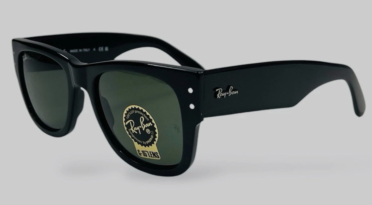 Ray Ban Mega Wayfarer RB0840S 901/31 51 Black w/ Green Sunglasses Rayban 0840S
