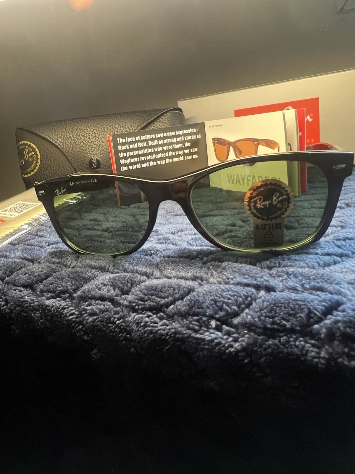 Ray-Ban Sunglasses RB2132 New Wayfarer Classic Black Frame Green Lenses