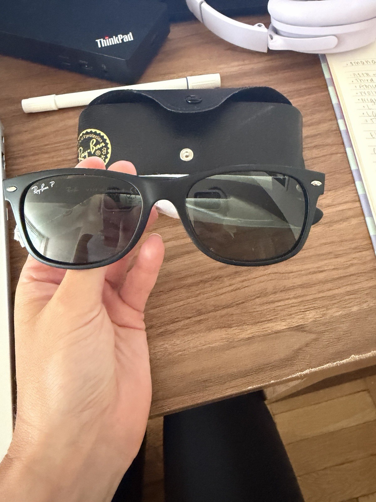 Ray-Ban New Wayfarer Polarized Matte Black Sunglasses RB2132 Authentic w/ Case