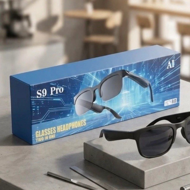 S9 Pro AI Rectangle Sunglasses w/ Box Black Plastic Frame Tinted Lens 9.0