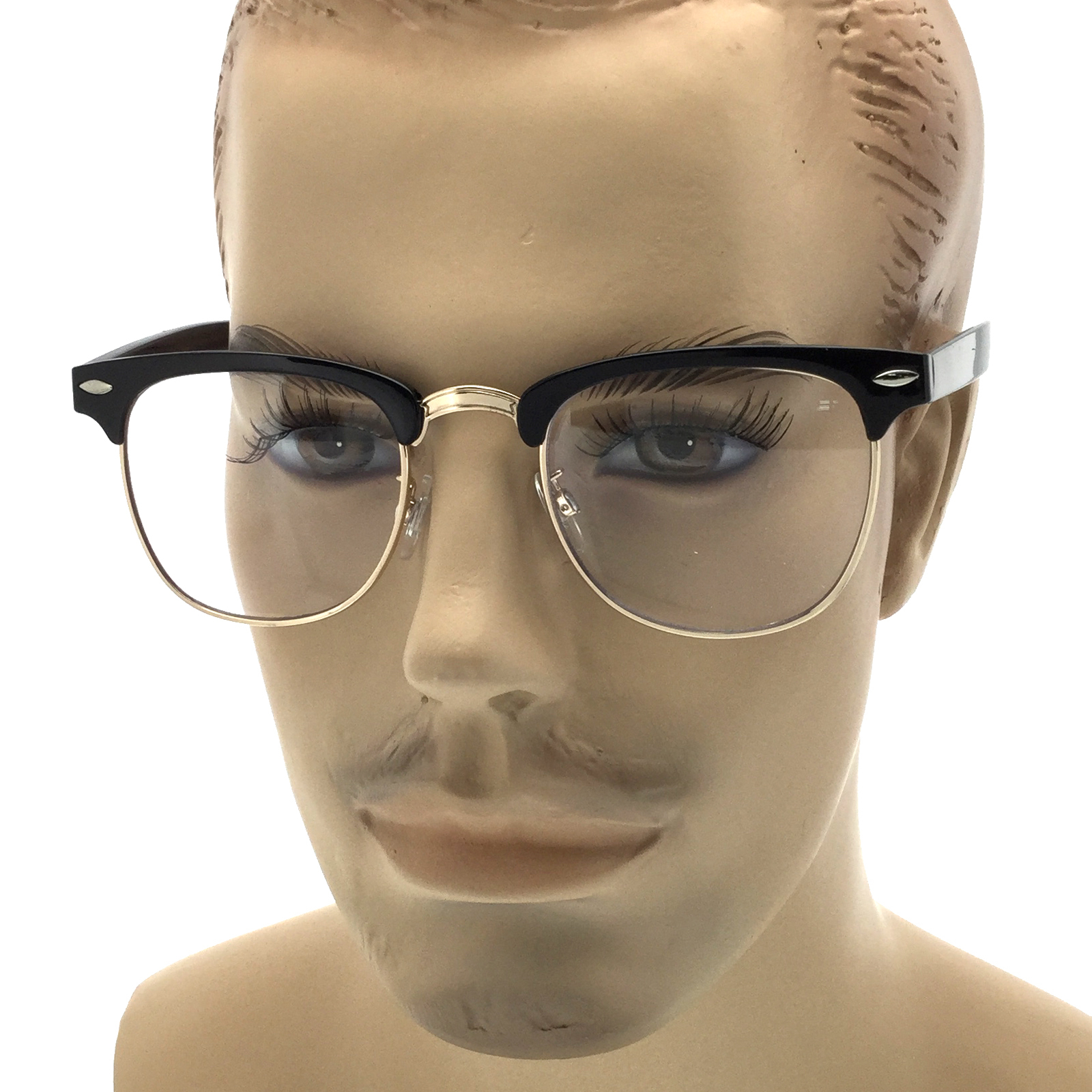 MENS LARGE Fashion Style Glasses Clear Lens Browline Half Frame Retro Nerd
