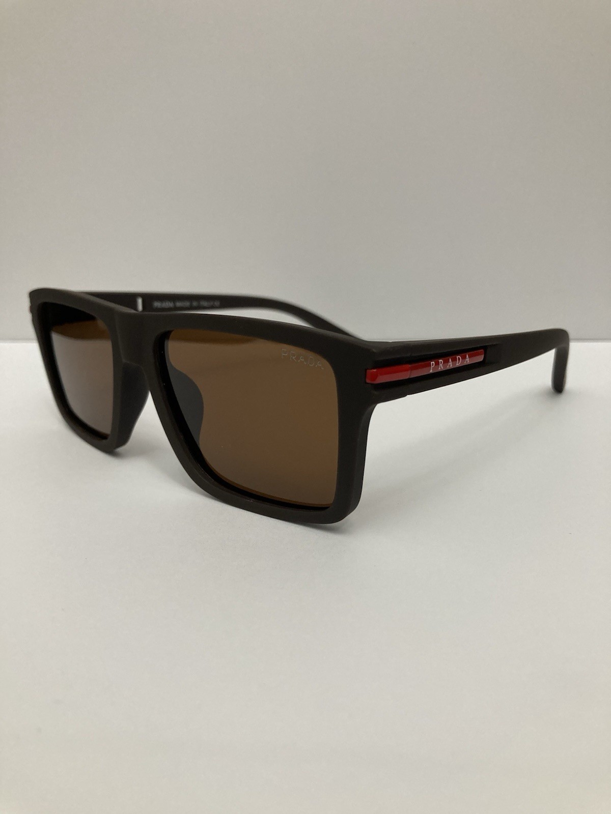 PRADA Men’s Rectangle Sunglasses Black Plastic Frame Brown Tinted Lenses 5100