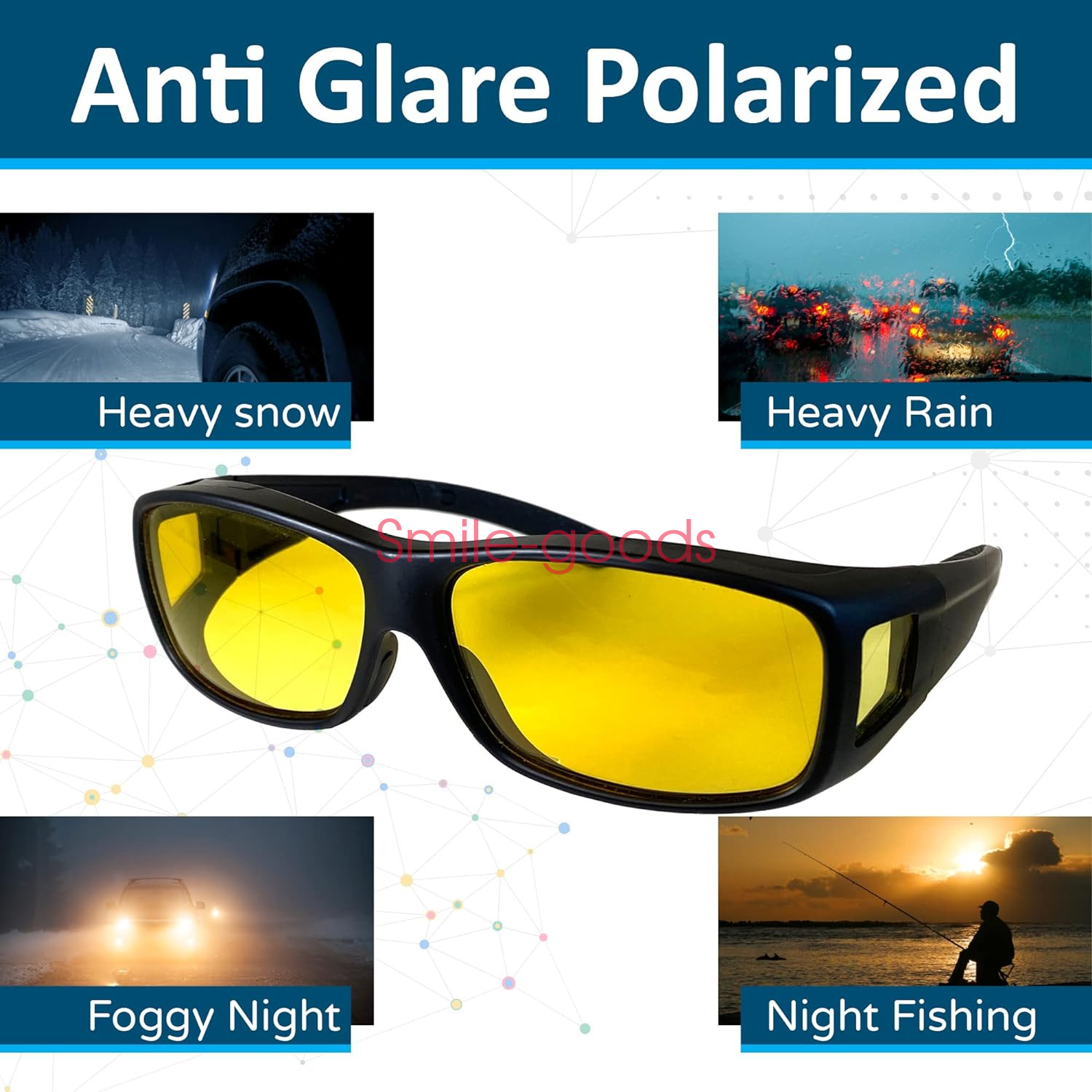 2 Pair HD Day Night Vision Glasses Driving Sports Wraparound Fit Over Sunglasses