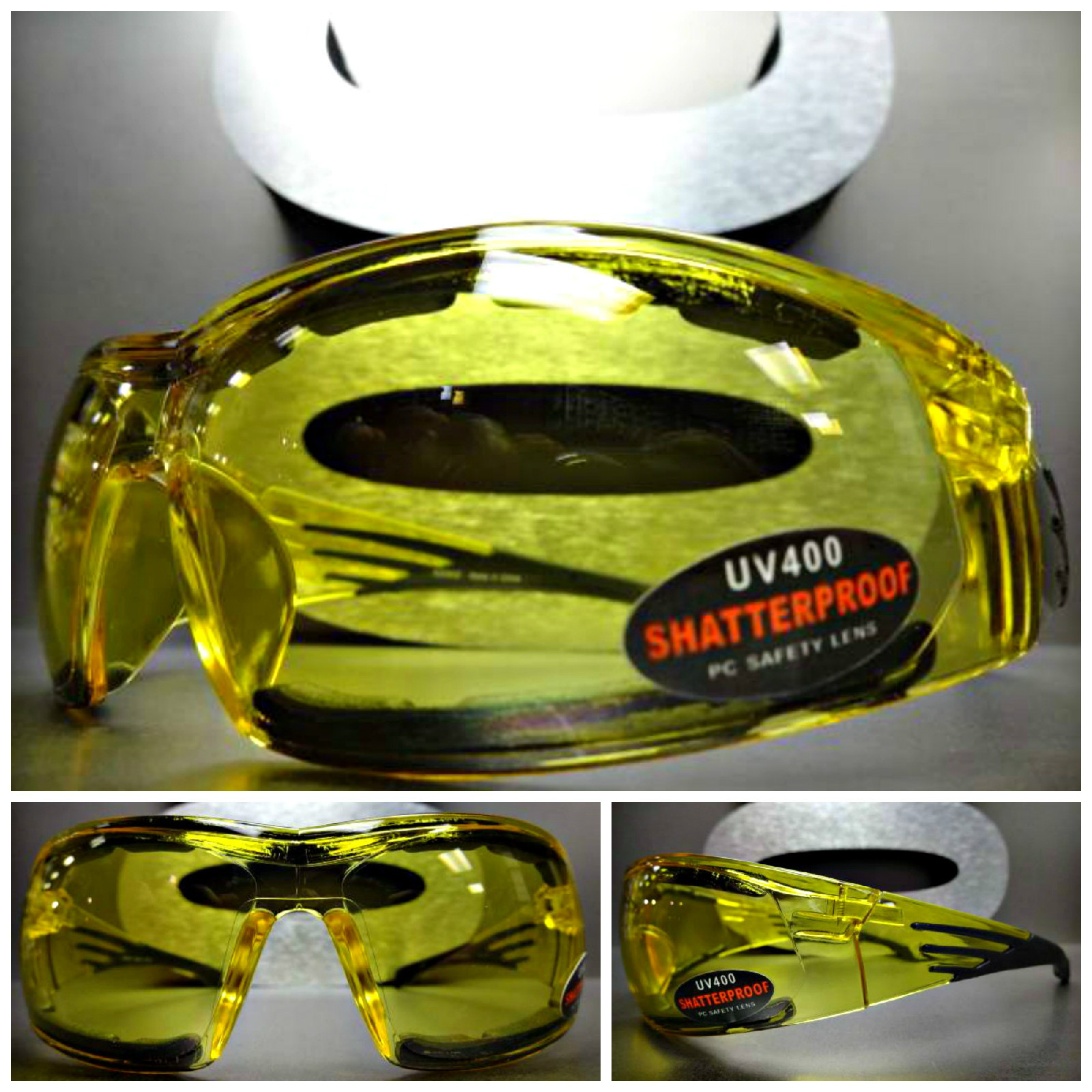 MOTORCYCLE SPORT SAFETY RIDING Day Night Yellow Lens PADDED SUN GLASSES GOGGLES