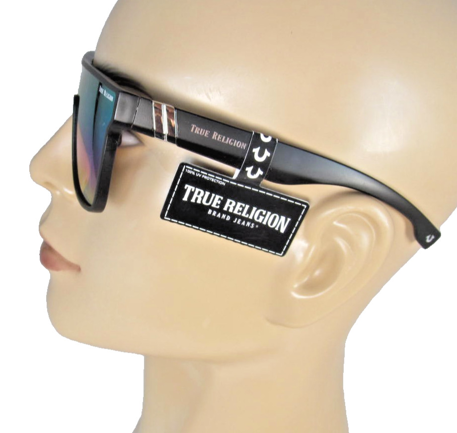 TRUE RELIGION Mens Matte Black Plastic Sunglasses 1-PC Rainbow Mirror Lens