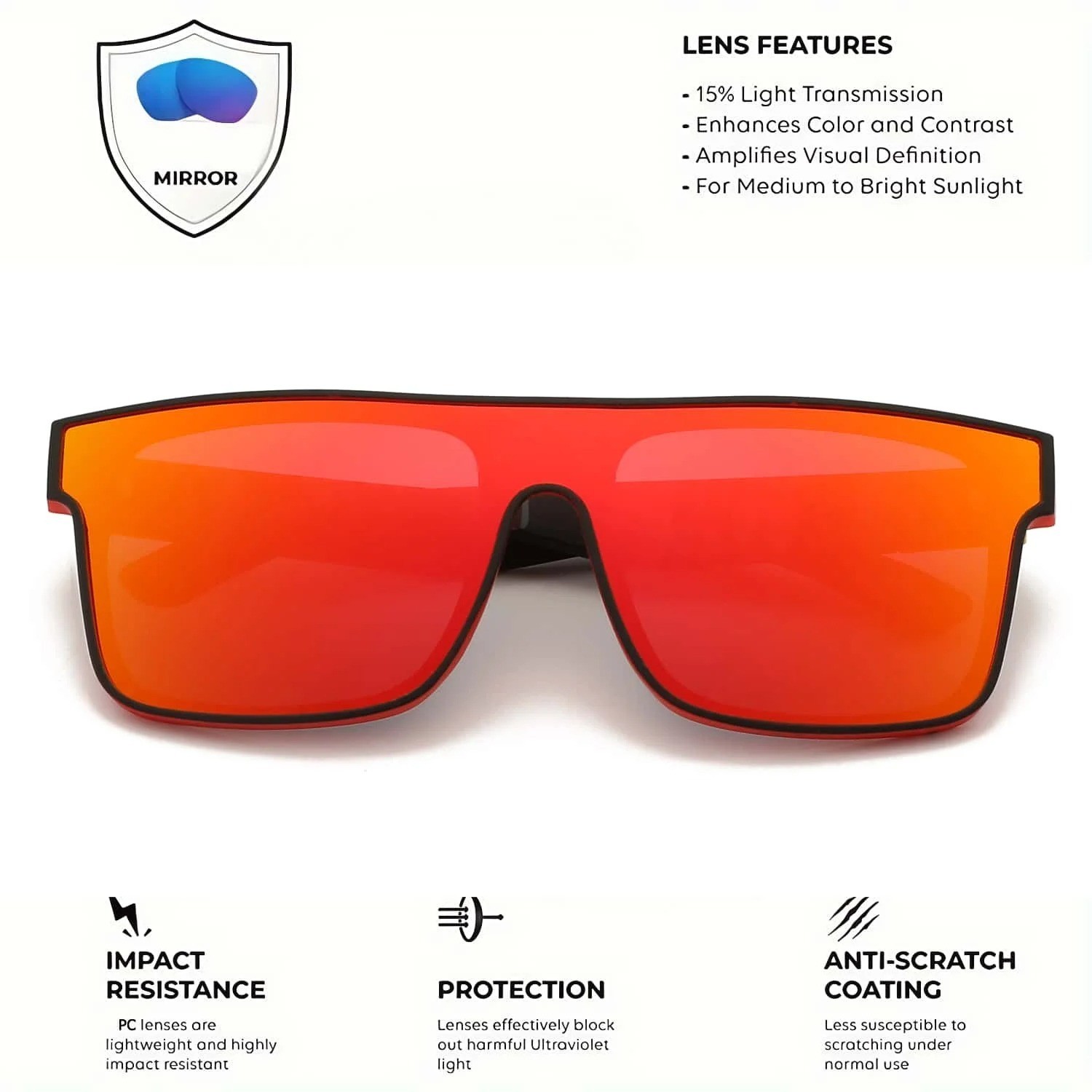 Classic Square Sports Sunglasses – One-Piece Lens, UV400 Unisex Comfort Fit