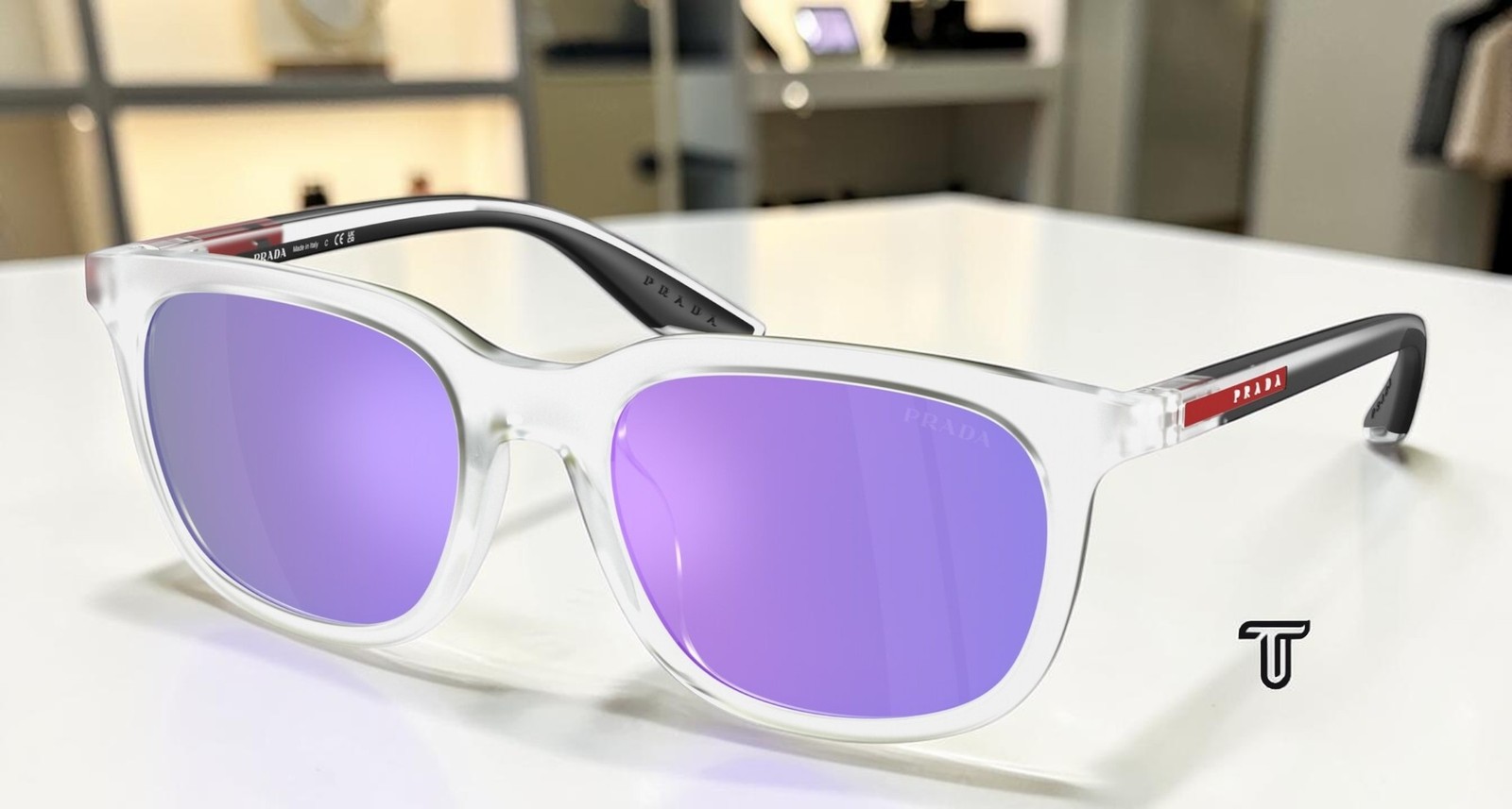 PRADA PS B09SU 14V60Z Matte Transparent Violet Green 54 mm Men’s Sunglasses