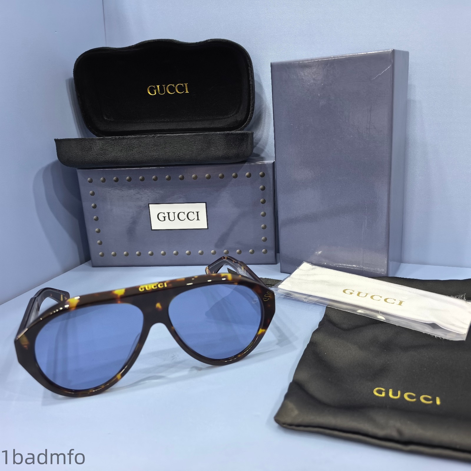 Gucci GG0479S Retro Casual Tortoiseshell and Blue Lens Sunglasses 60-13-150