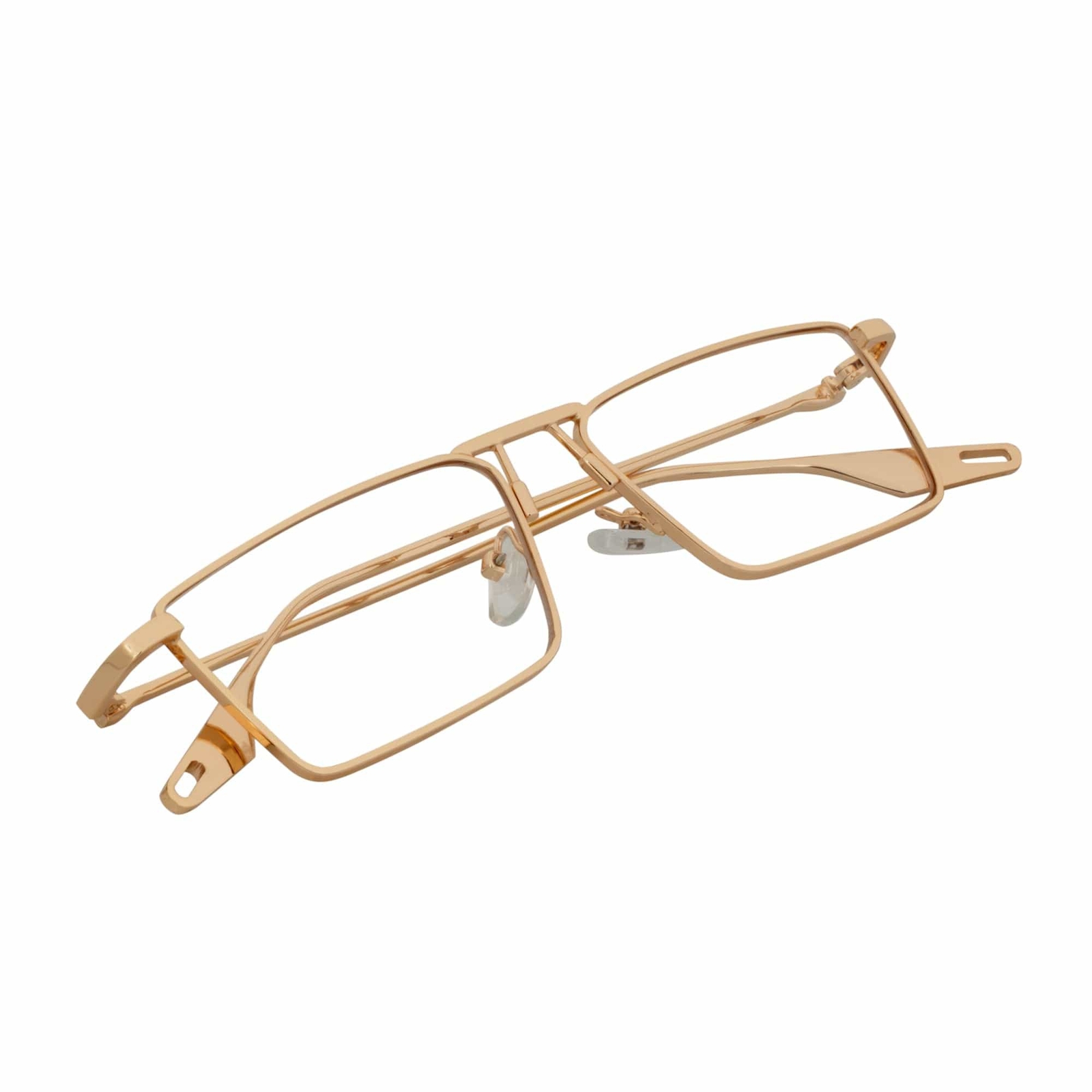 ZUIKO – Small Retro 90s Fashion Metal Rectangle Glasses Gold Clear Blue Light Le