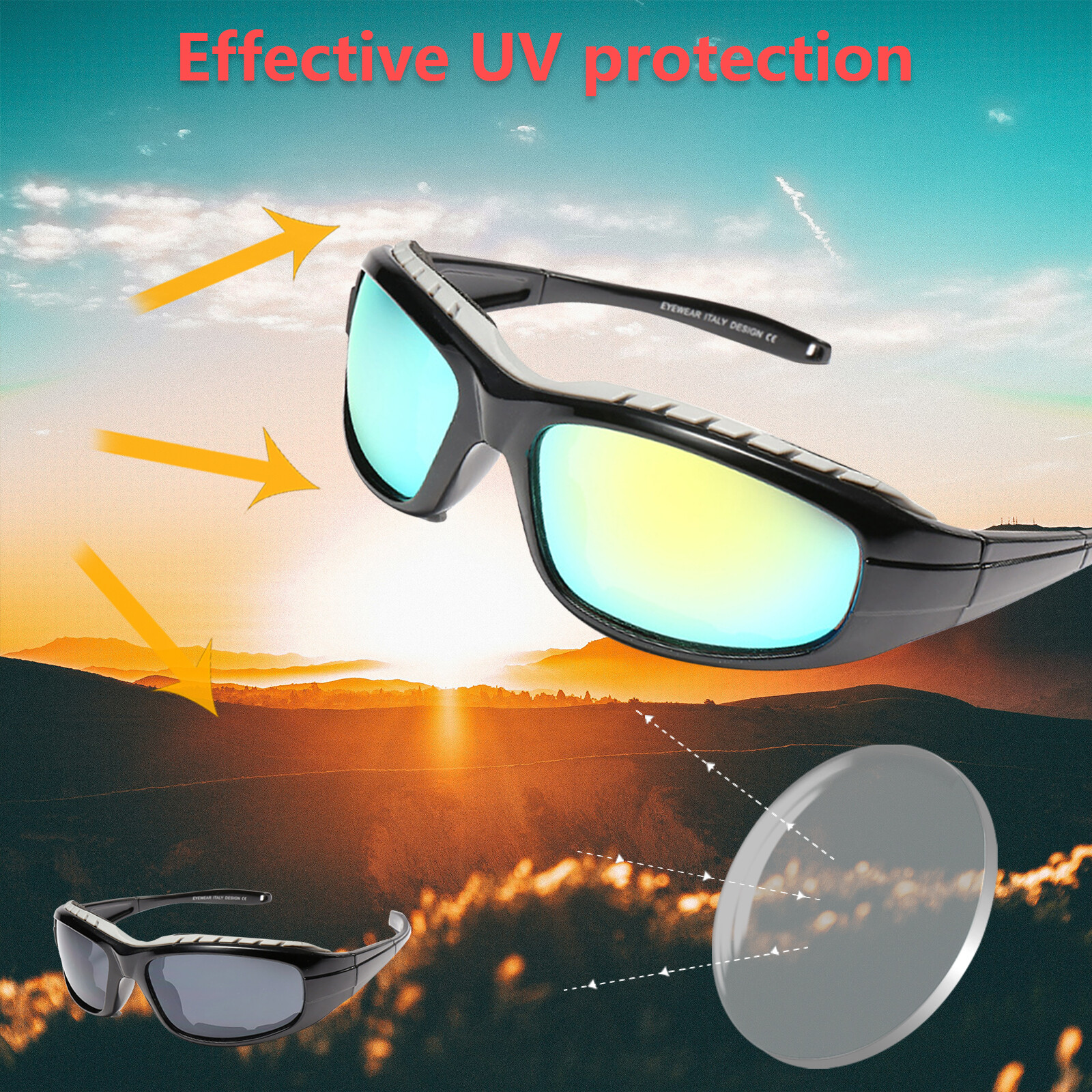 2 Pair Anti-Fog Padded Wraparound Motorcycle Sunglasses/Biker Glasses off-road