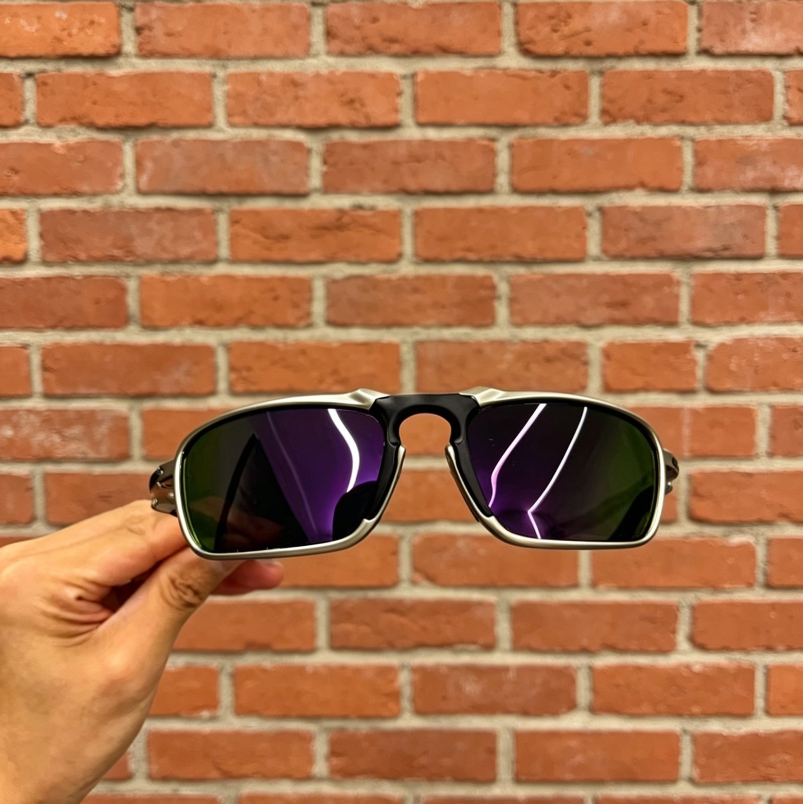 Oakley X-Metal Badman OO6020 Polarized Sunglasses Gray Frame Purple Lenses