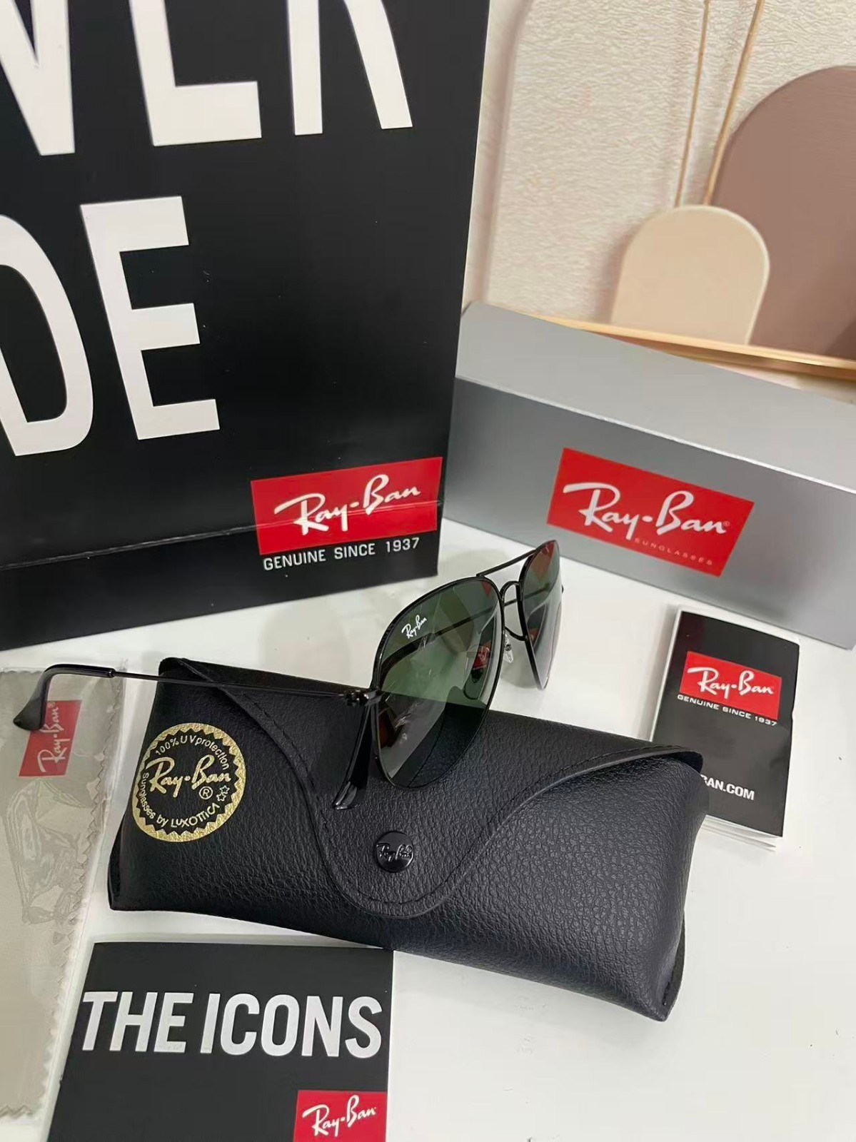Store Display Rayban Aviator Black RB3025 Standard 58mm Green Lens Men / Women