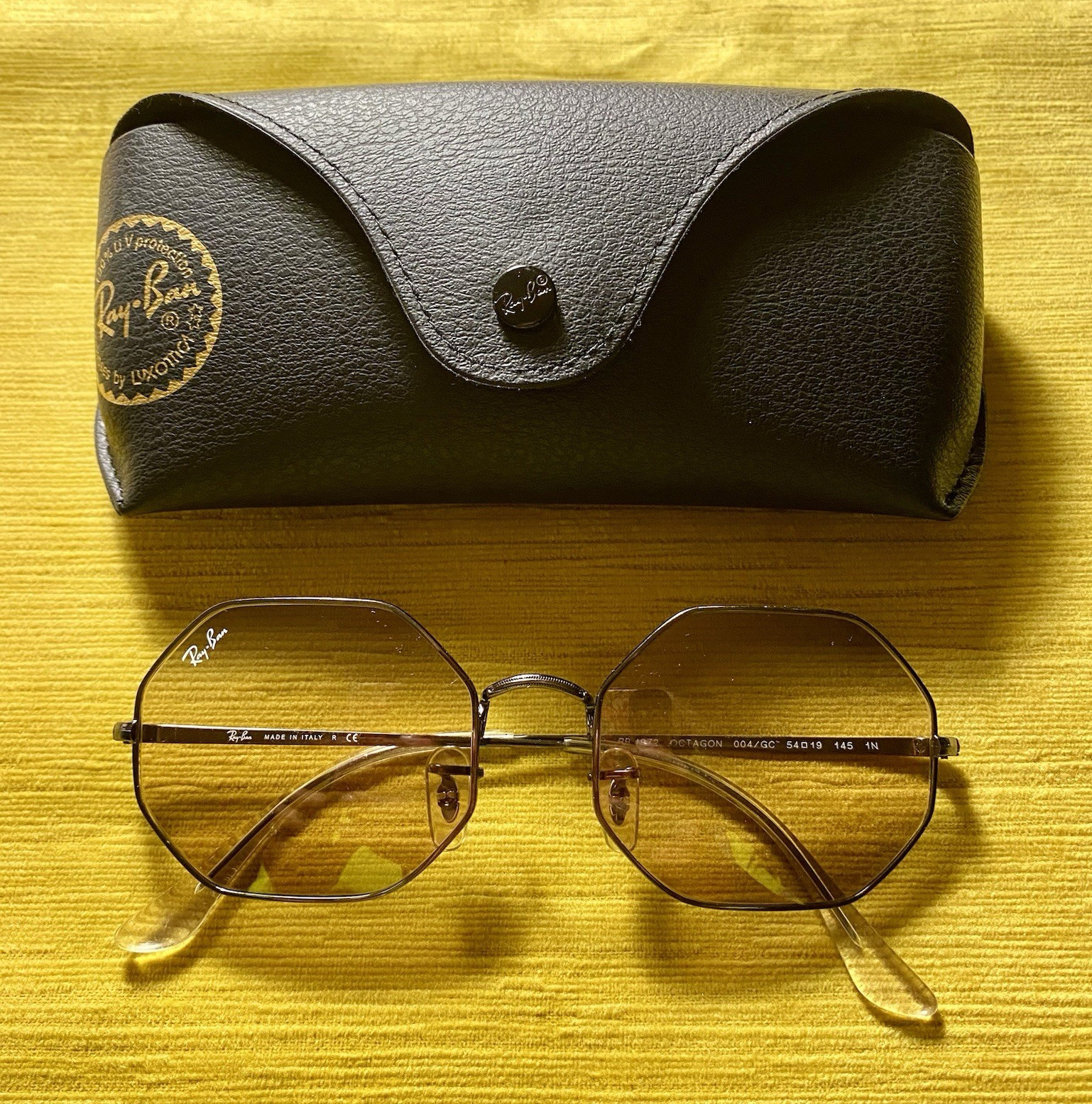 Ray-Ban RB1972 Octagon Geometric Sunglasses Black Metal Brown Gradient 145mm