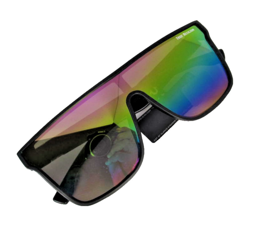 TRUE RELIGION Mens Matte Black Plastic Sunglasses 1-PC Rainbow Mirror Lens