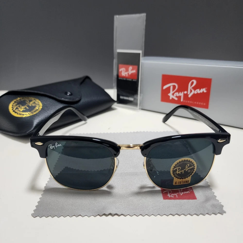 Ray-Ban RB3016 Clubmaster Sunglasses Black Frame Glass Gray Lens New 145mm 51mm