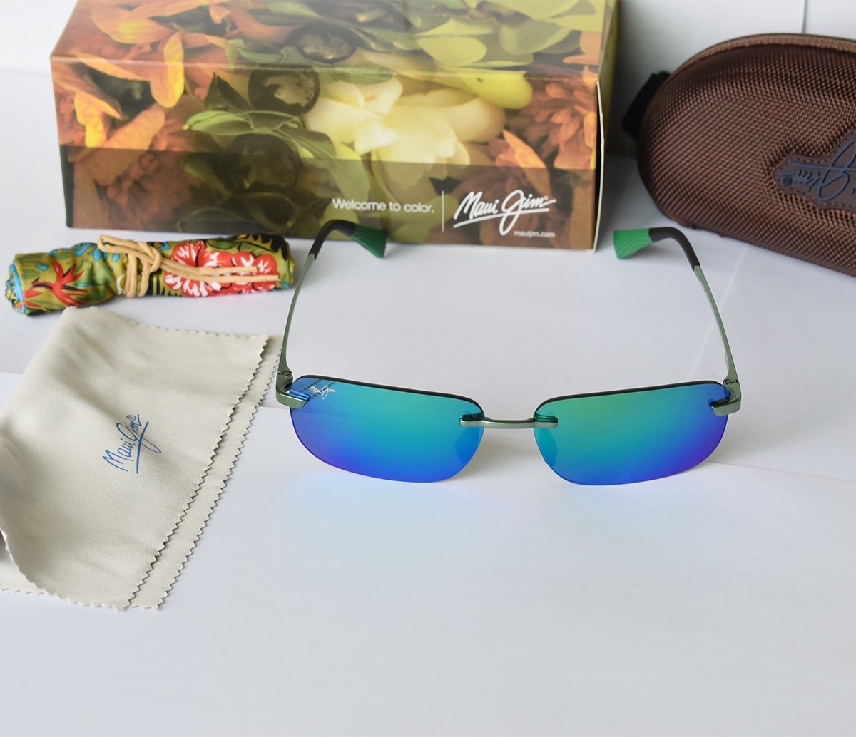 Maui Jim Lanakila GM624-15 Rimless Polarized Sunglasses Green Mirror 59-16-140