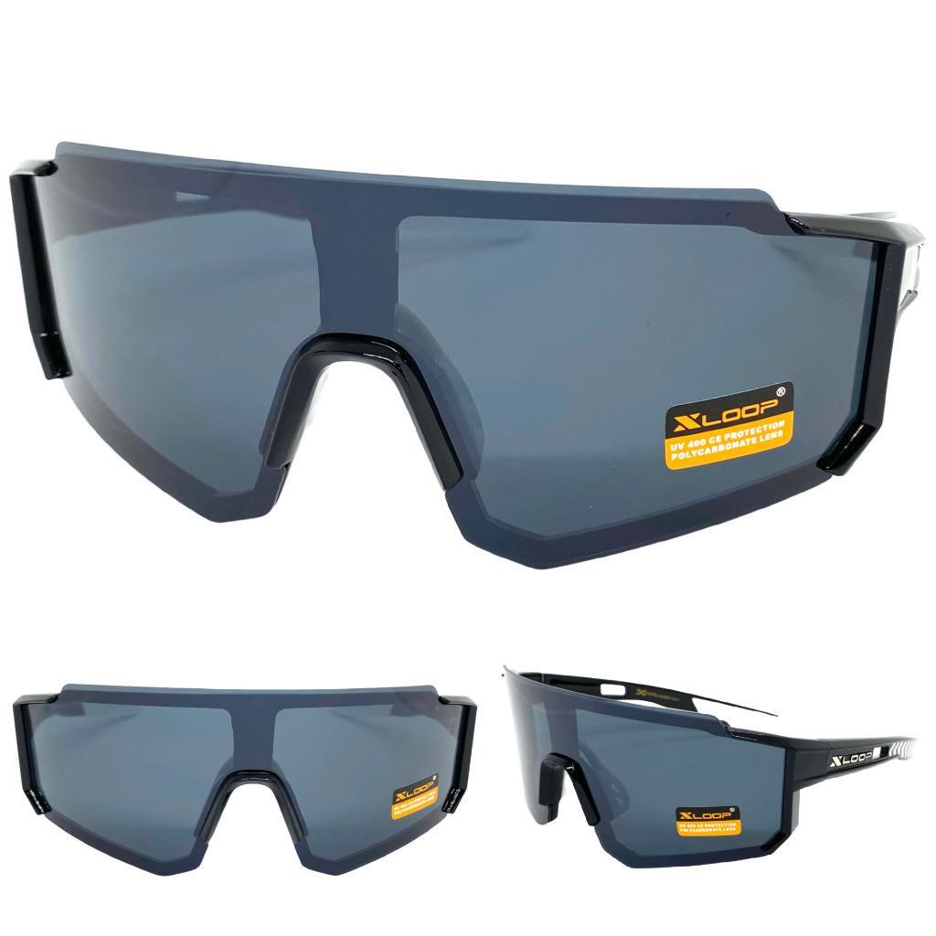 Oversized RETRO SPORTS WRAP AROUND Shield Cycling SUN GLASSES Large Black Frame
