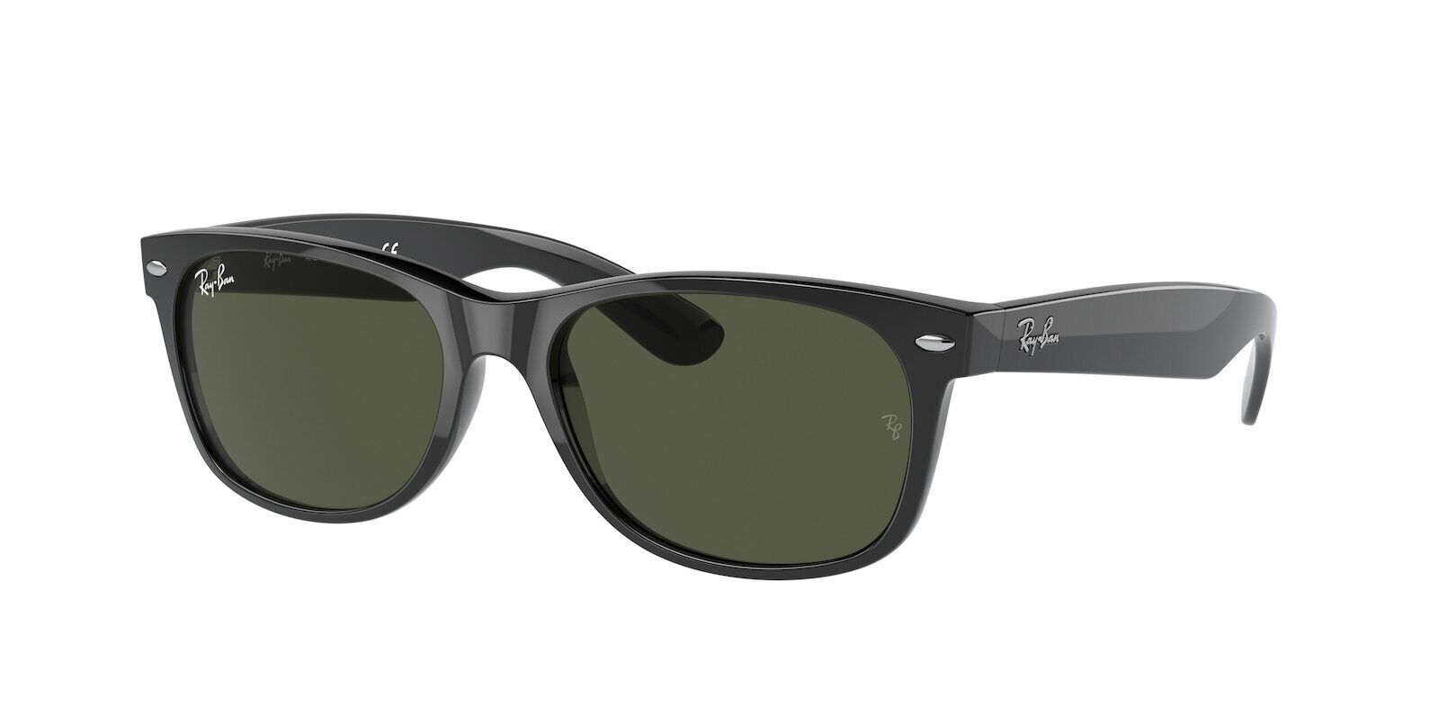 Ray-Ban New Wayfarer Classic Gloss Black / Green 58 mm Sunglasses RB2132 901 58