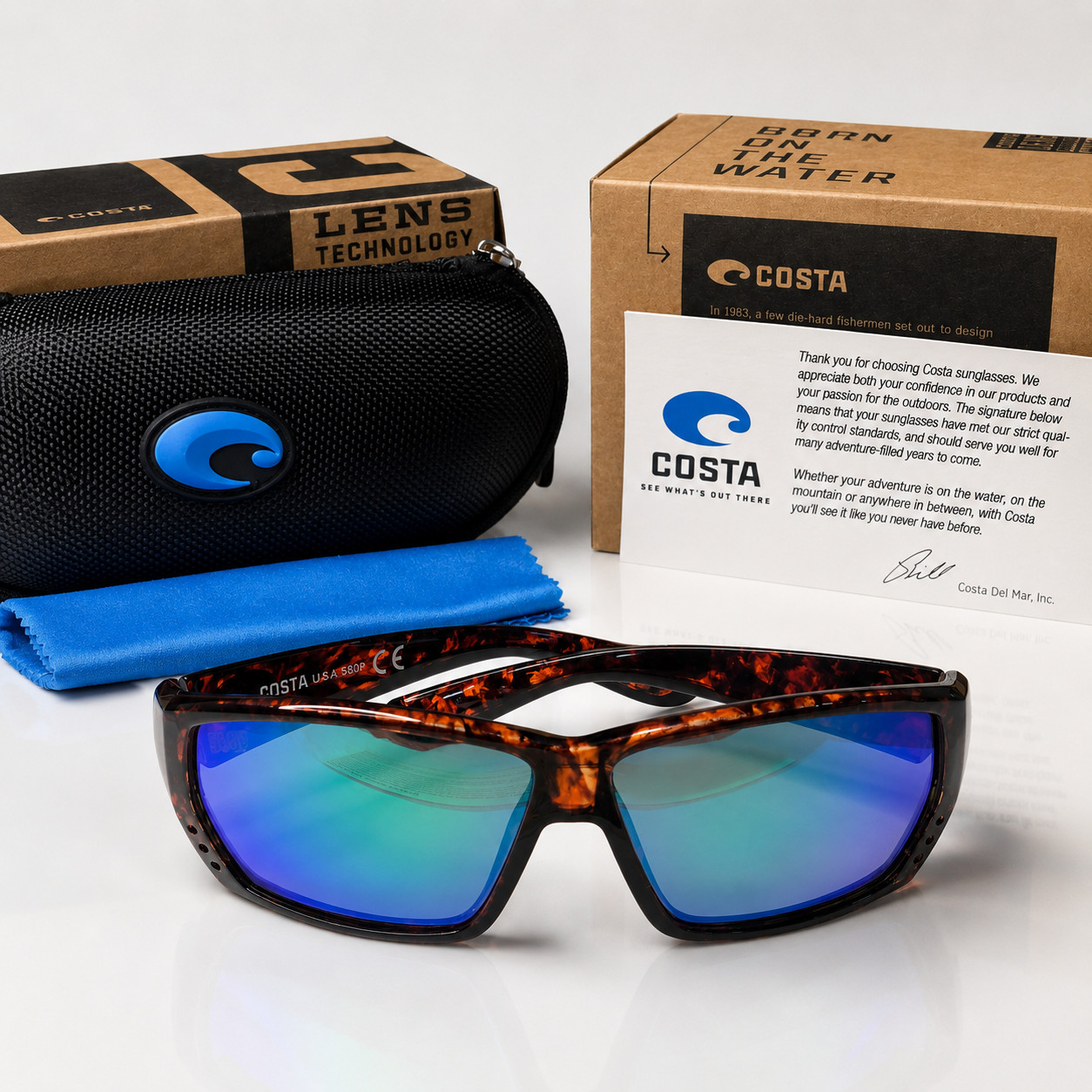 NWB Costa Del Mar Fantail Sunglasses Tortoise Blue Mirror Polarized 580P UV