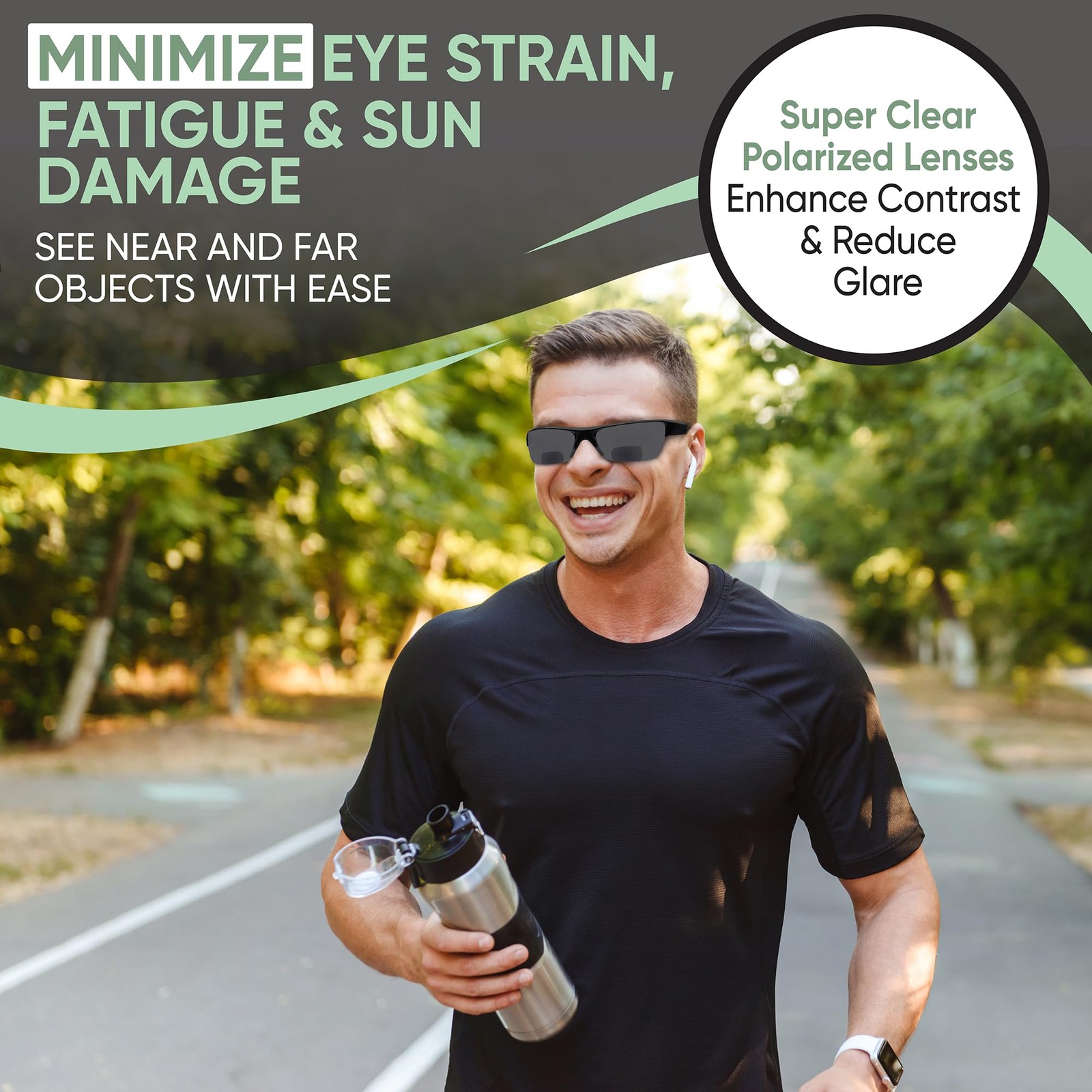 Yogo Vision Bifocal Sports Sunglasses Mens Wrap Around Half Rim Sunglasses