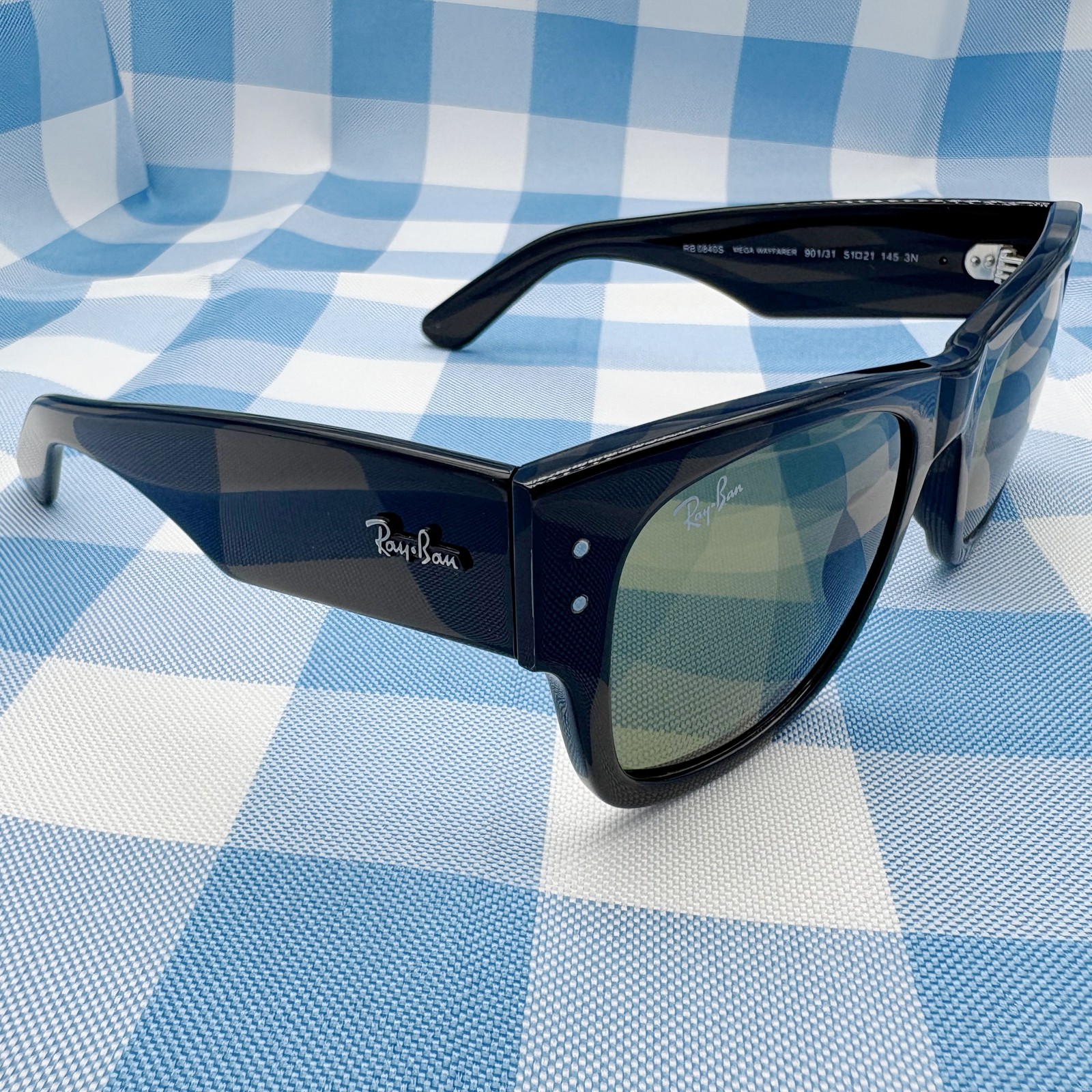 Ray-Ban Mega Wayfarer Sunglasses RB0840S 901/31 Black Frame Green Lens 51-21 145