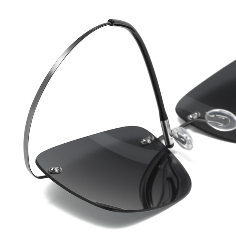 Metal Square Sports Polarized Rimless Sunglasses For Men Driving Retro Glasses