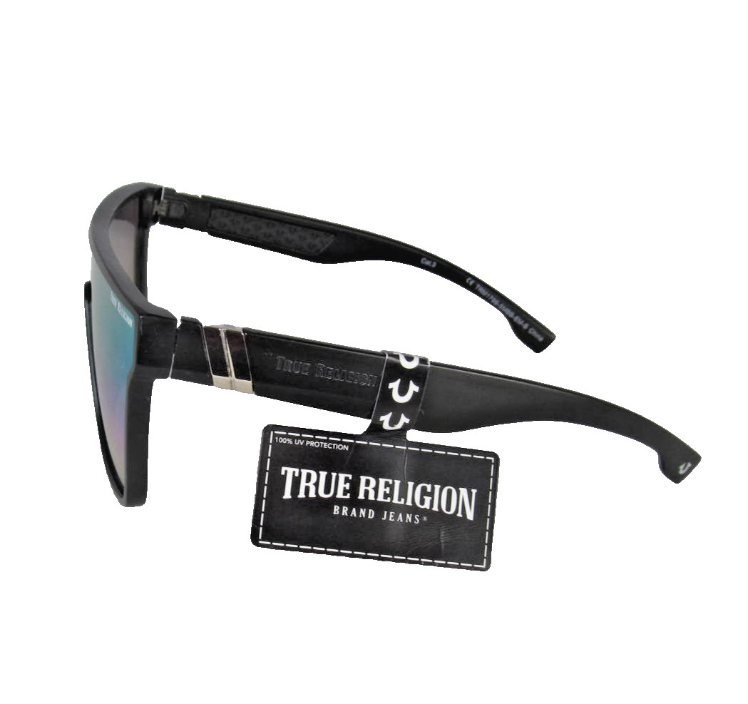 TRUE RELIGION Mens Matte Black Plastic Sunglasses 1-PC Rainbow Mirror Lens