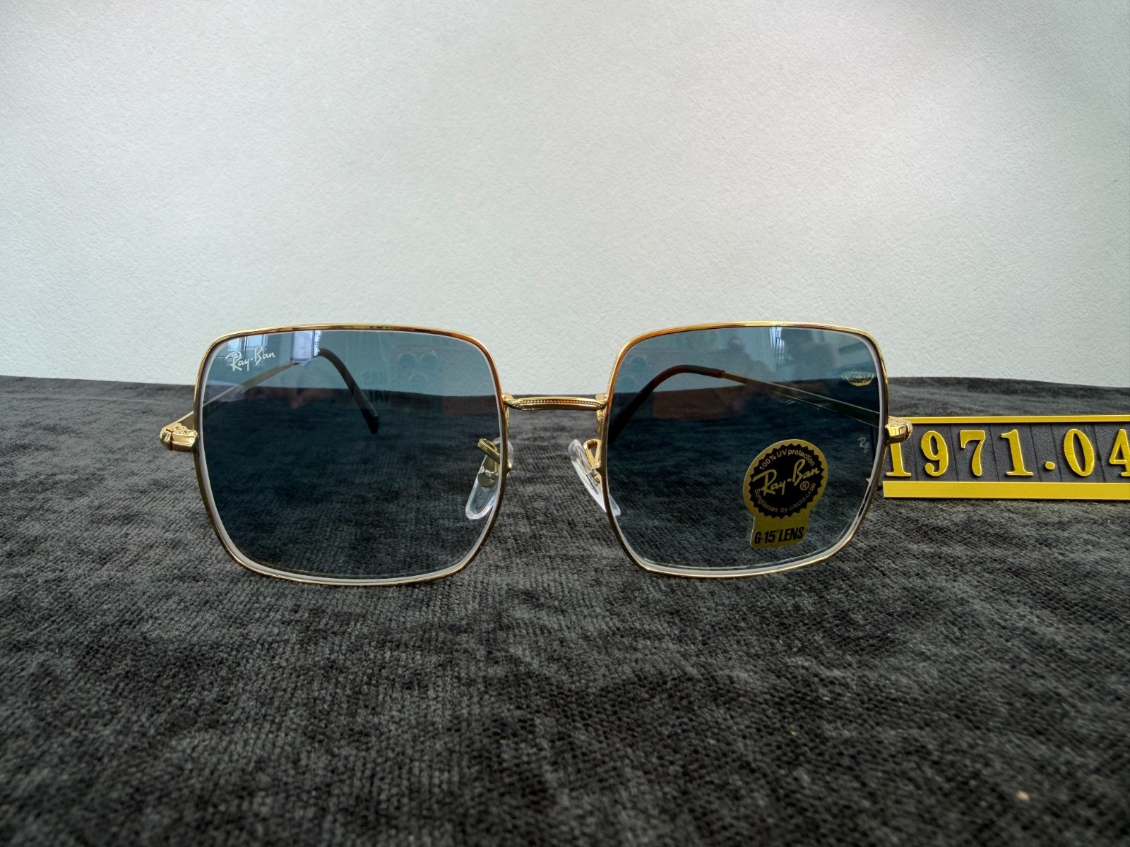 Ray-Ban RB1971 Square Sunglasses, Gold Frame, Blue Gradient G-15 Lens