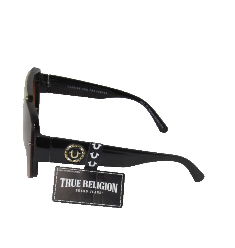 TRUE RELIGION Mens Glossy Black Plastic Sunglasses Amber Lenses TRM1875-1B-GO2