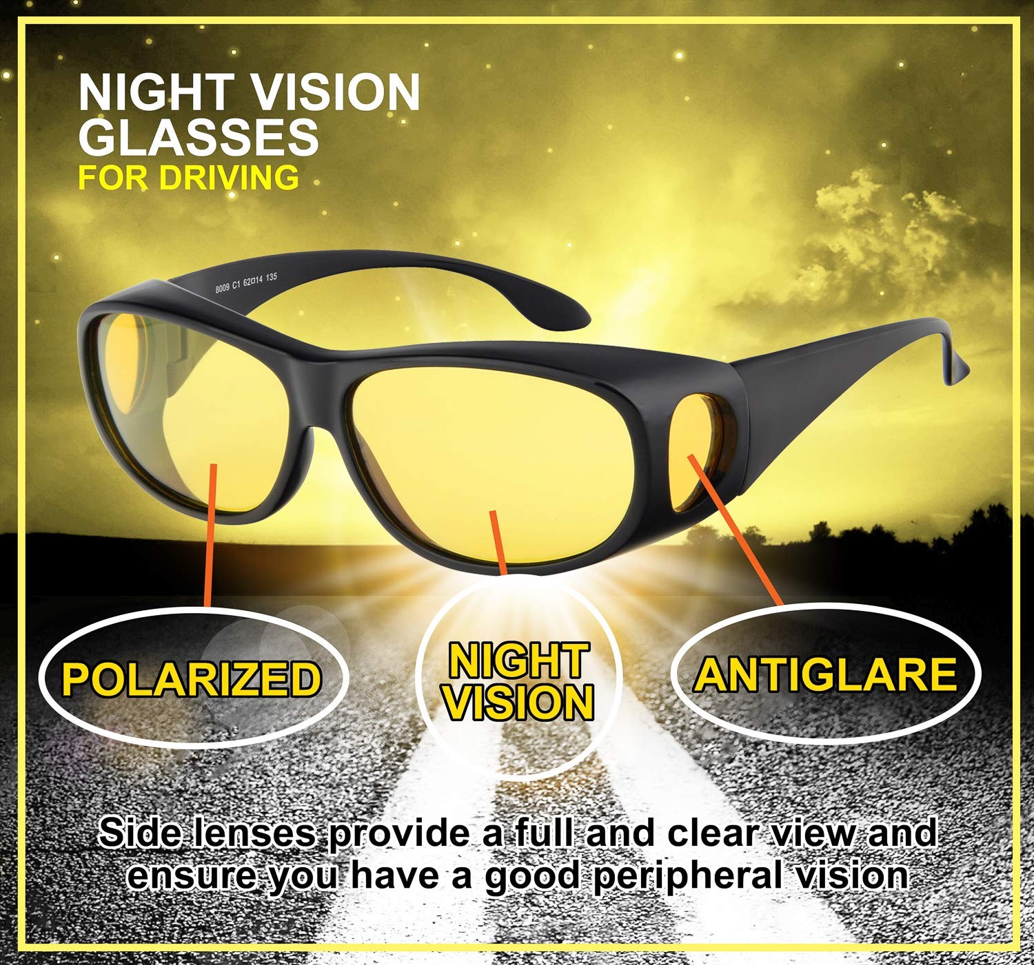 Night Driving Glasses Anti Glare Polarized Night Vision Yellow Tint Night